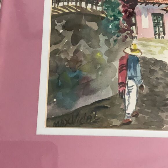 Max Vidal Matted Framed Mid Century Watercolor Fine Art Signed Spanish 13.75”x17 - Picture 4 of 6